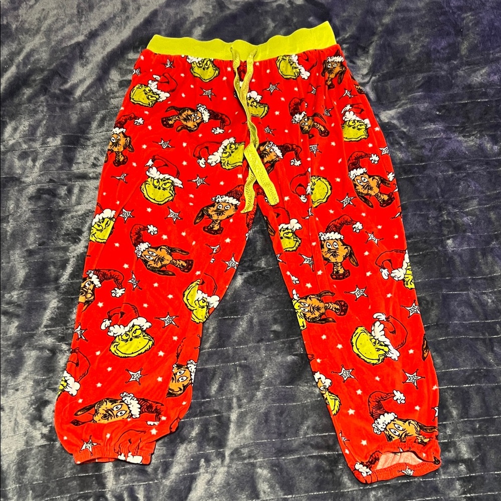 Dr. Seuss Red Grinch & Max Print Pajama Pants with light green Waistband